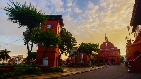 4k Timelapse of old historical red building in Malacca Stock Footage 101667534