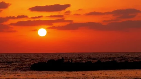4k Timelapse orange Sunset Beach Over Ocean Beautiful Sea Water Waves Video stock 78043855