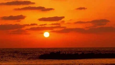 4k Timelapse orange Sunset Beach Over Ocean Beautiful Sea Water Waves Stock Footage