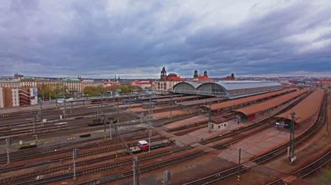 4k timelapse over prague train station traffic, November 2015 Stock Footage 57531697