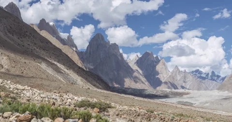 4K Timelapse of Paiju and Thunmo Cathedral peaks mountain range, Karakoram Stock Footage 159018486