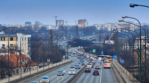 4K Timelapse: a Panoramic view of viaduct over Vistula's banks of Warsaw Stock Footage 122497152