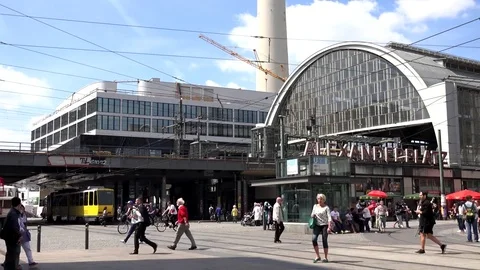 4K Timelapse people commute in crowded Berlin city center train tramway travel Stock Footage 72129540