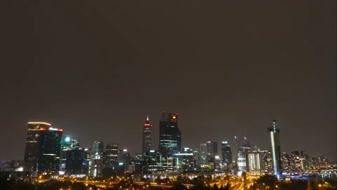 4k Timelapse Perth City, Storm Cover over Night Stock Footage 219489239