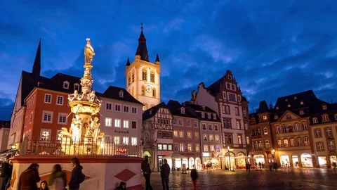 4K Timelapse of the Platz of Trier by night, Germany Stock Footage 83201887