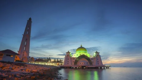 4K Timelapse of Public Malacca Straits Mosque during sunset. Stock Footage 118731197