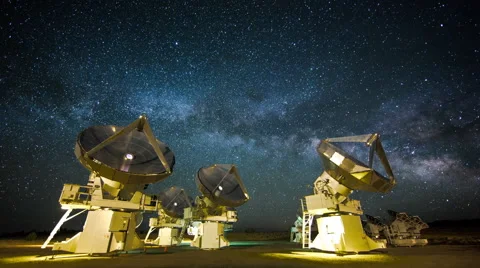 4k Timelapse Radio Array Telescopes with Milky way Stock Footage 66008265