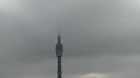 4K Timelapse of rainy clouds over TV Media tower, Ostankino tower Stock Footage 254978601