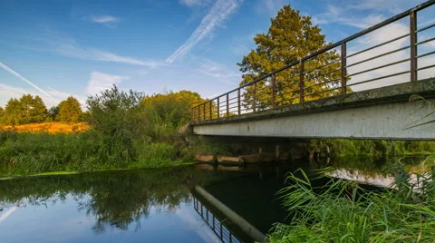 4k timelapse river landscape with bridge Stock Footage 58951575