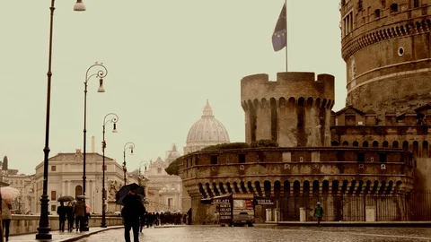 4K Timelapse - Rome Castle a Saint Peter Dome rainy day Stock Footage 86795376