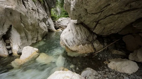 4k timelapse of a rushing mountain river in Buila Mountains, Romania. Stock Footage 77139668