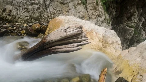 4k timelapse of a rushing mountain stream in Buila Mountains, Romania. Stock Footage 77139790