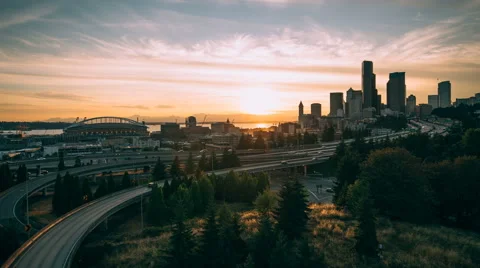 4K Timelapse of Seattle Skyline at sunset Stock Footage 54931939