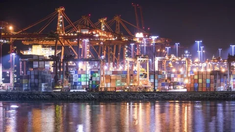 4K Timelapse of Shipyards and Docks at Night in Vancouver. Stock Footage 84689957