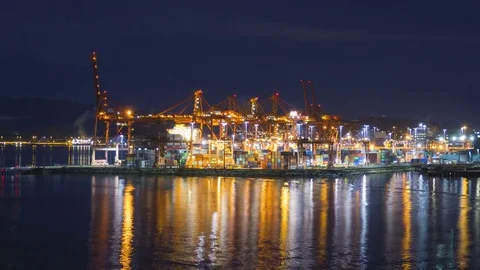 4K Timelapse of Shipyards and Docks at Night in Vancouver. Stock Footage