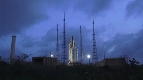 4K Timelapse of the space rocket Ariane 5 before take off Stock Footage 104148310