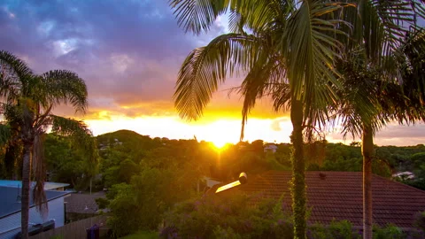 4K Timelapse Spin Beautiful Orange Sunrise Clouds - Byron Bay Australia Stock Footage 139377541