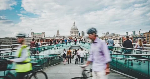 4k Timelapse of St Paul's Cathedral London from Millenium Bridge during day t Stock Footage 162034114