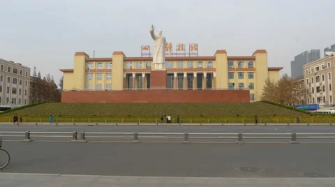 4k timelapse of statue of Mao Zedong, and Sichuan science and technology museum Stock Footage 45240721