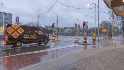4K Timelapse Street Traffic Cloudy Long Exposure Rainy Stock Footage 111688877