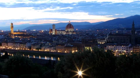4k timelapse of sun setting of the historic renaissance city of Florence, Italy Stock Footage 44110052