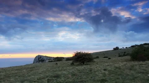 4K. Timelapse sunset in the mountains Merdven-Kayasy. Crimea, Russia. Ultra HD.  Video stock 44402547