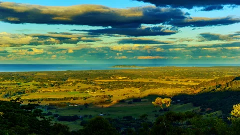 4K Timelapse of Sunset Over Byron Bay Headland &amp; Farms Stock Footage 139320660