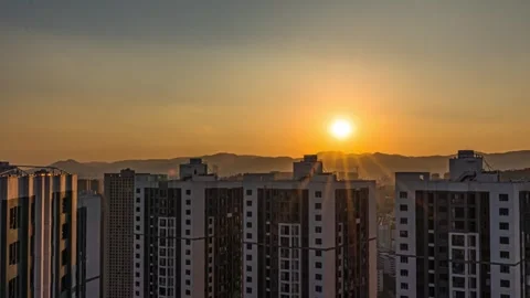 4K Timelapse: Sunset over Distant Mountains from Urban Residential Area Stock Footage 342124604