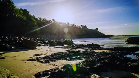 4K Timelapse Sunset Over Ocean Cliffs - Evans Head Stock Footage 139181351
