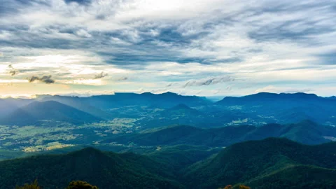 4K Timelapse Sunset Spinning Clouds Over Amazing Landscape - Mt Warning Stock Footage 139257934