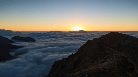 4K Timelapse of sunset view over moving clouds with beautiful light change Stock Footage 70223203