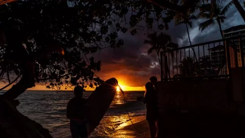 4K Timelapse of the sunsetting on a beach Stock Footage 147998327