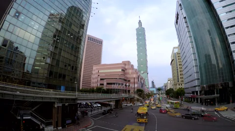 4k Timelapse Taipei 101 Tower with traffic, Taiwan Beautiful Cityscape-Dan Stock Footage 61228834