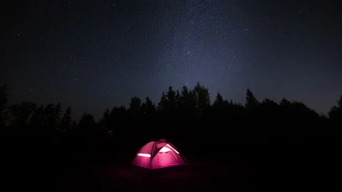 4k timelapse with tent under starry night sky. Stock Footage 160711877