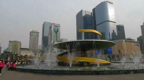 4k timelapse of Tianfu Square central business district in Chengdu Stock Footage 45232431