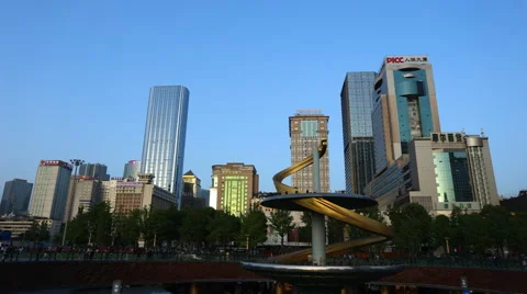 4k timelapse of Tianfu Square central business district in Chengdu,Sichuan,China Stock Footage 63307145