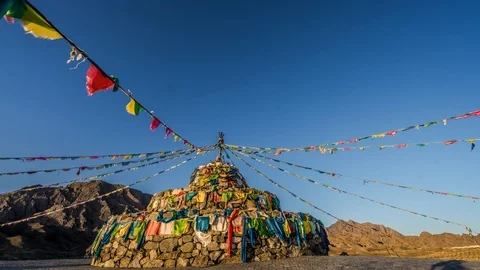 4K Timelapse Of Tibetan Prayer Flags in Inner Mongolia,China.Asia. Stock Footage 126634479