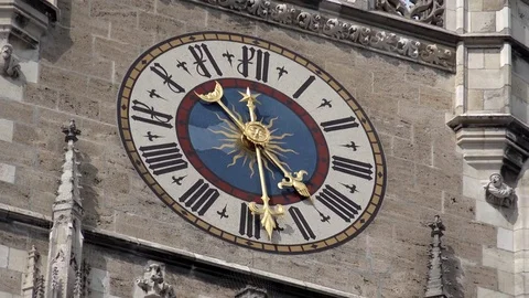 4K Timelapse time pass public clock hang motion ornamental attraction on tower Stock Footage 70262938