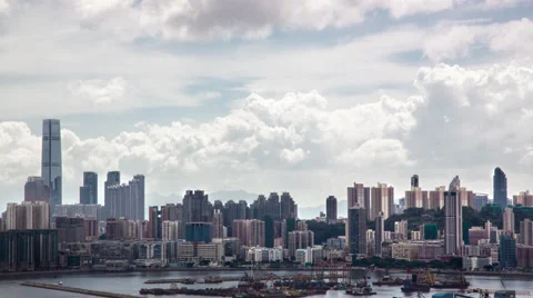 4k Timelapse Top View Of Hong Kong Modern Skyscrapers day whit clouds  -Dan Stock Footage 64740684