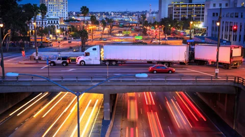 4K timelapse of traffic in Los Angeles city. Twilight to night transition Stock Footage