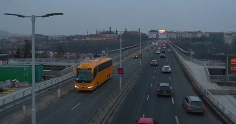4K Timelapse of Trafic on Nuselsky Bridge in Prague. Cloudy Day. Stock Footage 223427225