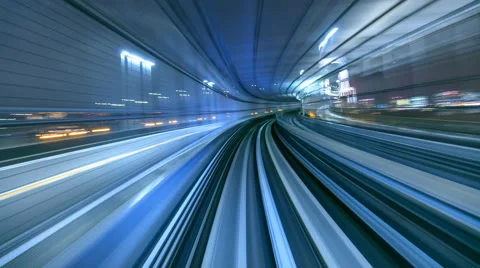 4K Timelapse of train moving in tunnel, Tokyo,  Japan Stock Footage