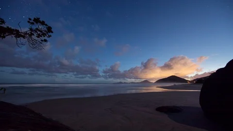 A 4K timelapse of the tropical beach Praia de Itamabuca at night in Ubatuba. Stock Footage 107052530