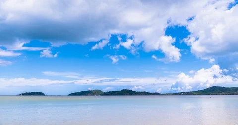 4K Timelapse Tropical beach white sand and blue sea in summer time on sunny day. Video stock 122488154