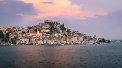 4k timelapse of the UNESCO town of Sibenik during sunset, Dalmatia, Croatia Stock Footage