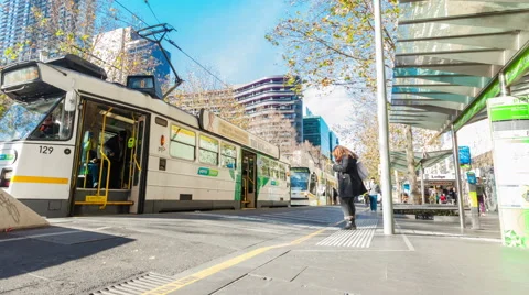 4k timelapse video of commuters in a busy tram station in Melbourne Video stock 47282693