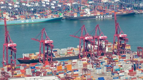 4k timelapse video of a container ship unloading at a dock Stock Footage 54095680