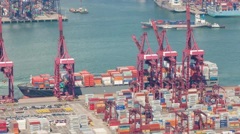 4k timelapse video of a container ship unloading at a dock Stock Footage 54426508