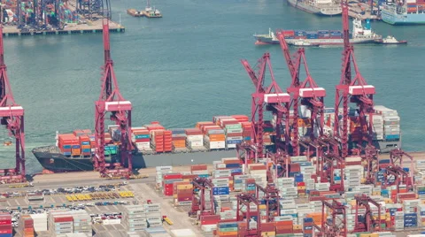 4k timelapse video of a container ship unloading at a dock Video stock 55470065