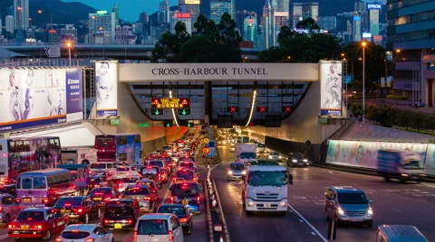 4k timelapse video of cross harbour tunnel traffic in Hong Kong Stock Footage 55458564
